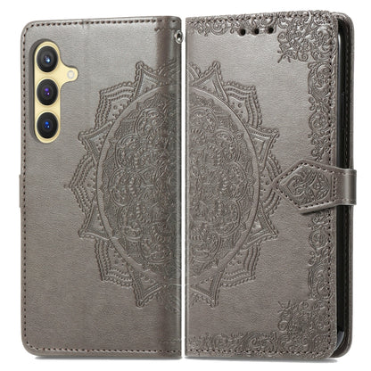 For Samsung Galaxy S25 5G Mandala Flower Embossed Leather Phone Case(Gray) - Galaxy S25 5G Cases by buy2fix | Online Shopping UK | buy2fix