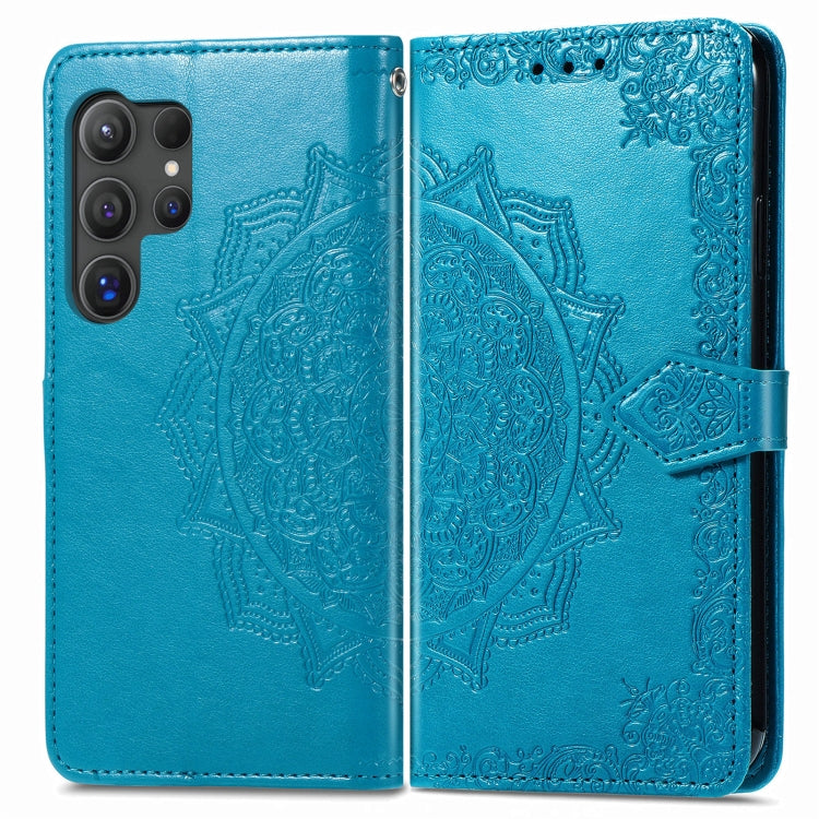 For Samsung Galaxy S25 Ultra 5G Mandala Flower Embossed Leather Phone Case(Blue) - Galaxy S25 Ultra 5G Cases by buy2fix | Online Shopping UK | buy2fix