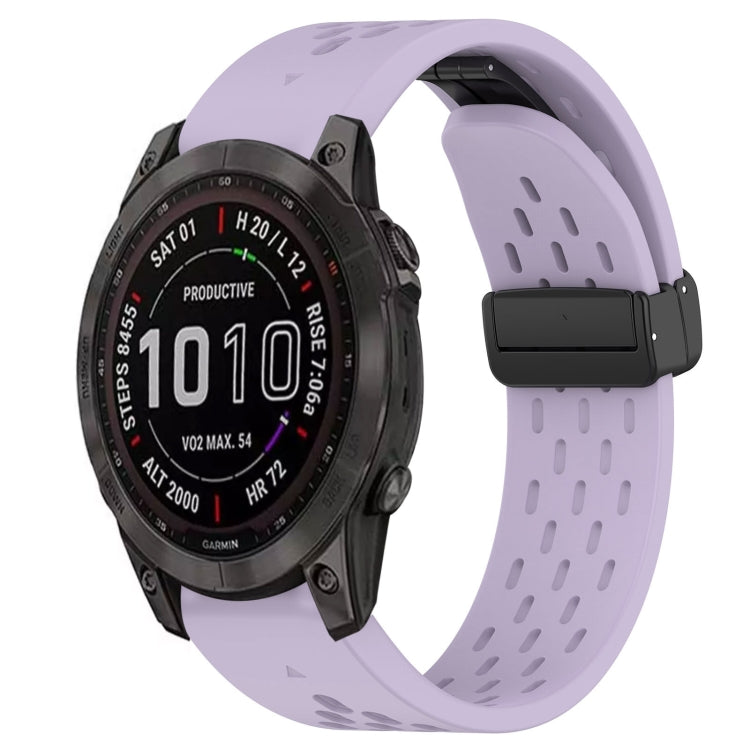 For Garmin Fenix 7S Sapphire Solar 20mm Folding Buckle Hole Silicone Watch Band(Purple) - Watch Bands by buy2fix | Online Shopping UK | buy2fix