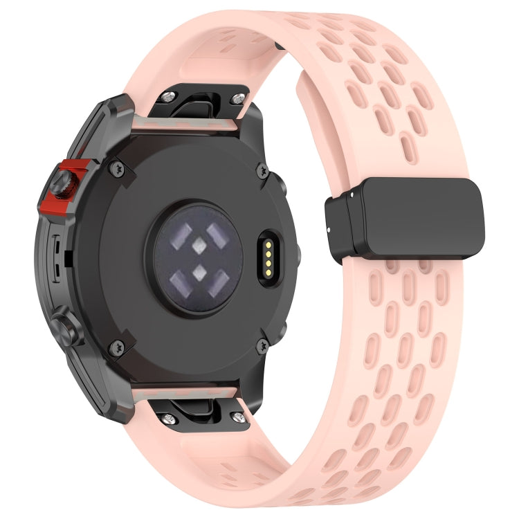 For Garmin Fenix 7X Quick Release Holes Magnetic Buckle Silicone Watch Band(Pink) - Watch Bands by buy2fix | Online Shopping UK | buy2fix
