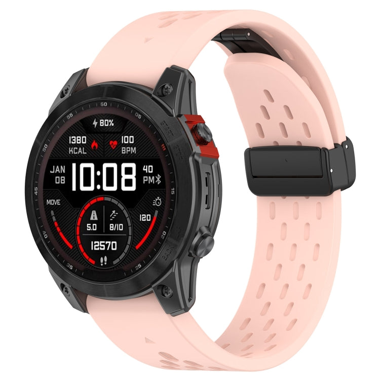 For Garmin Fenix 6X Sapphire GPS Quick Release Holes Magnetic Buckle Silicone Watch Band(Pink) - Watch Bands by buy2fix | Online Shopping UK | buy2fix