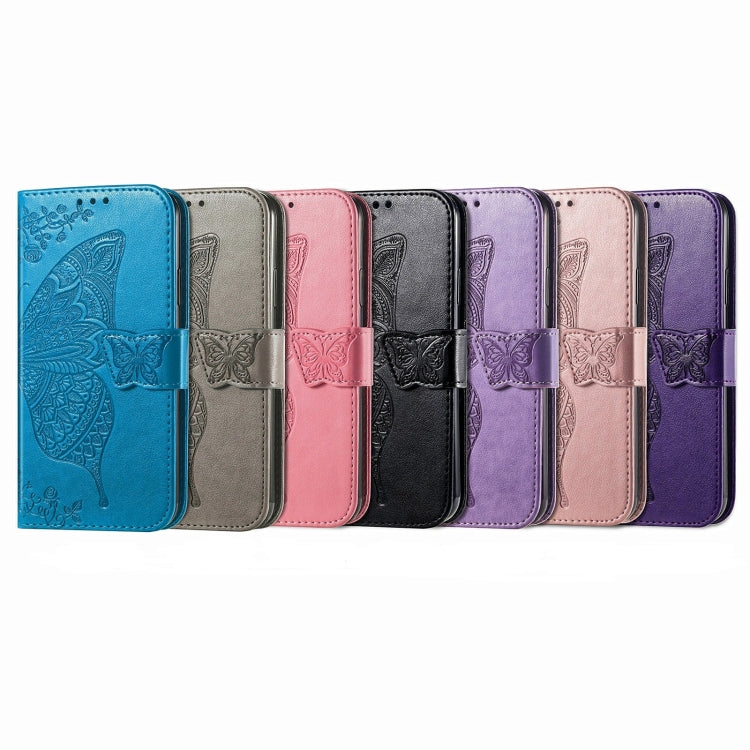 For iPhone 16 Pro Butterfly Love Flower Embossed Leather Phone Case(Lavender) - iPhone 16 Pro Cases by buy2fix | Online Shopping UK | buy2fix