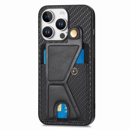 For iPhone 16 Pro Carbon Fiber Wallet Flip Card K-shaped Holder Phone Case(Black) - iPhone 16 Pro Cases by buy2fix | Online Shopping UK | buy2fix