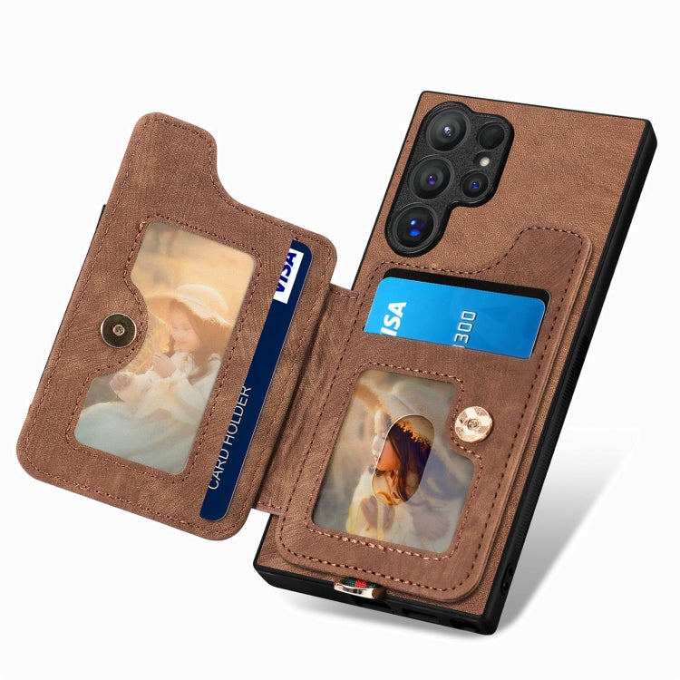 For Samsung Galaxy S25 Ultra 5G Retro Skin-feel Ring Multi-card Wallet Phone Case(Brown) - Galaxy S25 Ultra 5G Cases by buy2fix | Online Shopping UK | buy2fix