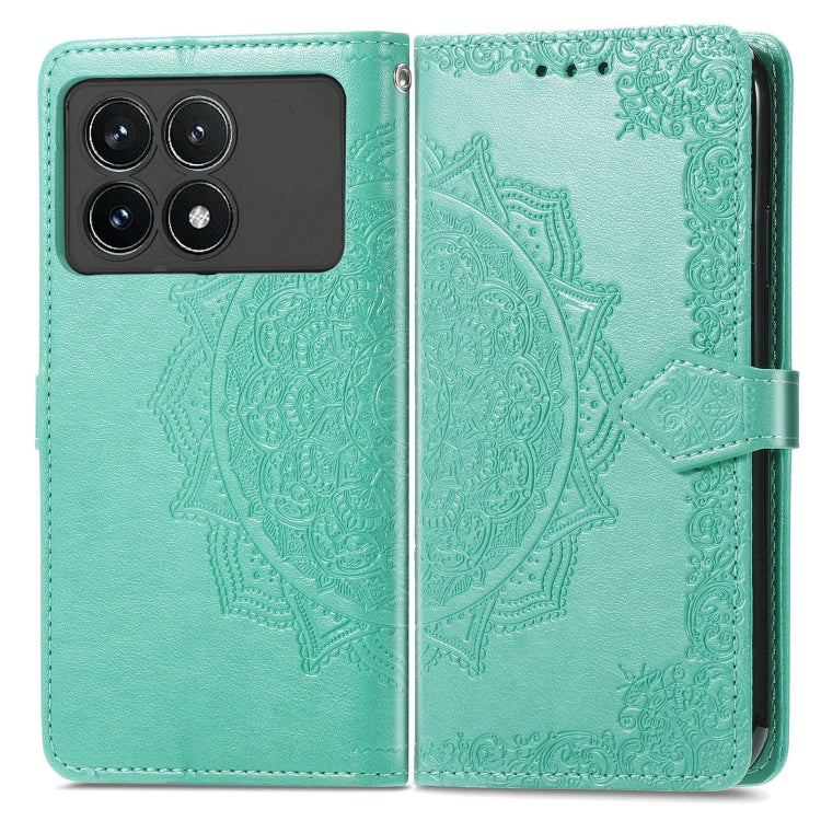 For Xiaomi Redmi K70 Pro Mandala Flower Embossed Leather Phone Case(Green) - K70 Pro Cases by buy2fix | Online Shopping UK | buy2fix