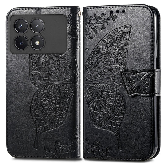 For Xiaomi Redmi K70 Butterfly Love Flower Embossed Leather Phone Case(Black) - K70 Cases by buy2fix | Online Shopping UK | buy2fix