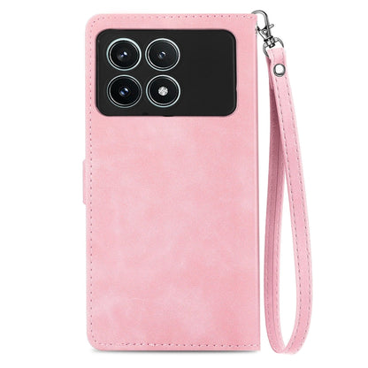 For Xiaomi Redmi K70 Pro Embossed Flower Zipper Leather Phone Case(Pink) - K70 Pro Cases by buy2fix | Online Shopping UK | buy2fix