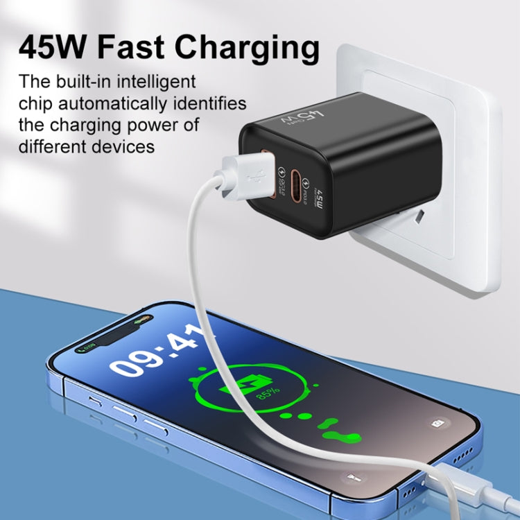 45PQ 45W PD25W + QC3.0 20W USB Super Fast Charger with Type-C to Type-C Cable, US Plug(Transparent Gray) - USB Charger by buy2fix | Online Shopping UK | buy2fix