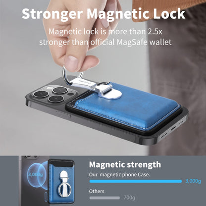 Magsafe Folding Ring Phone Card Bag Case for iPhone 15 / iPhone 14 / iPhone 13(Blue) - Others Accessories by buy2fix | Online Shopping UK | buy2fix