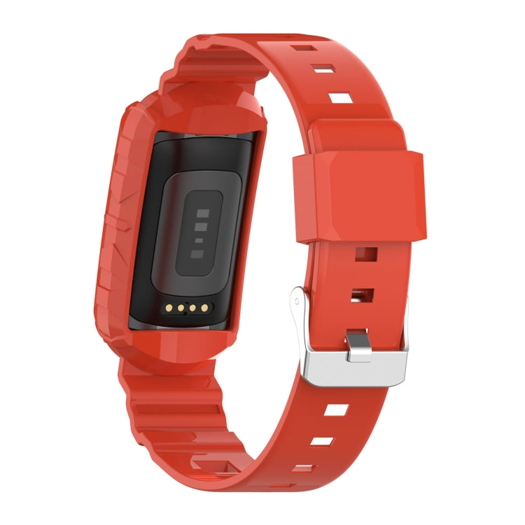 For Fitbit Charge 6 / 5 / 4 / 3 Armor Integrated TPU Watch Band(Orange) - Watch Bands by buy2fix | Online Shopping UK | buy2fix