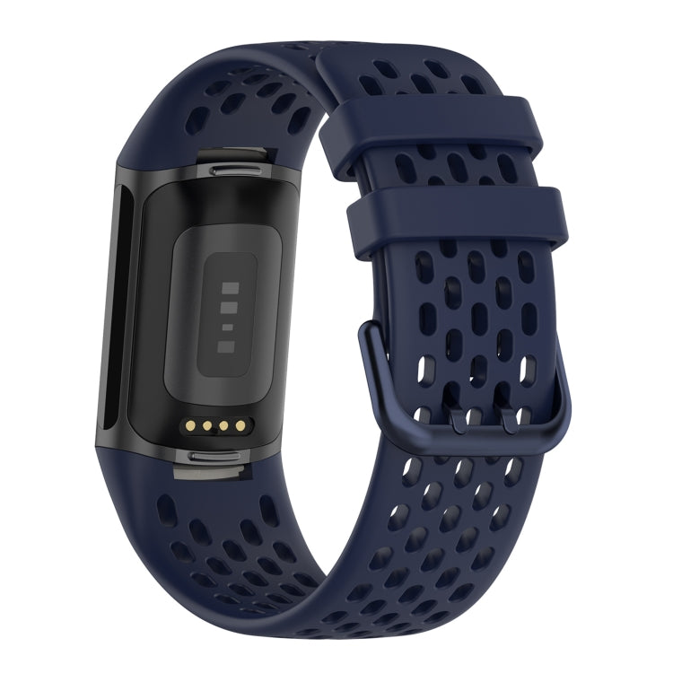 For Fitbit Charge 5 Solid Color Breathable Sports Silicone Watch Band(Dark Blue) - Watch Bands by buy2fix | Online Shopping UK | buy2fix