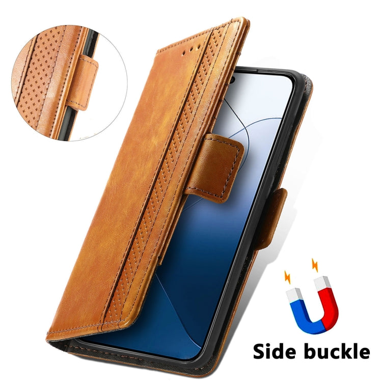 For Xiaomi 14 Pro CaseNeo Splicing Dual Magnetic Buckle Leather Phone Case(Khaki) - 14 Pro Cases by buy2fix | Online Shopping UK | buy2fix