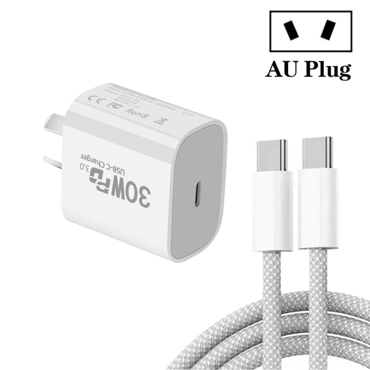 Single Port PD30W USB-C / Type-C Charger with Type-C to Type-C Data Cable AU Plug - USB Charger by buy2fix | Online Shopping UK | buy2fix