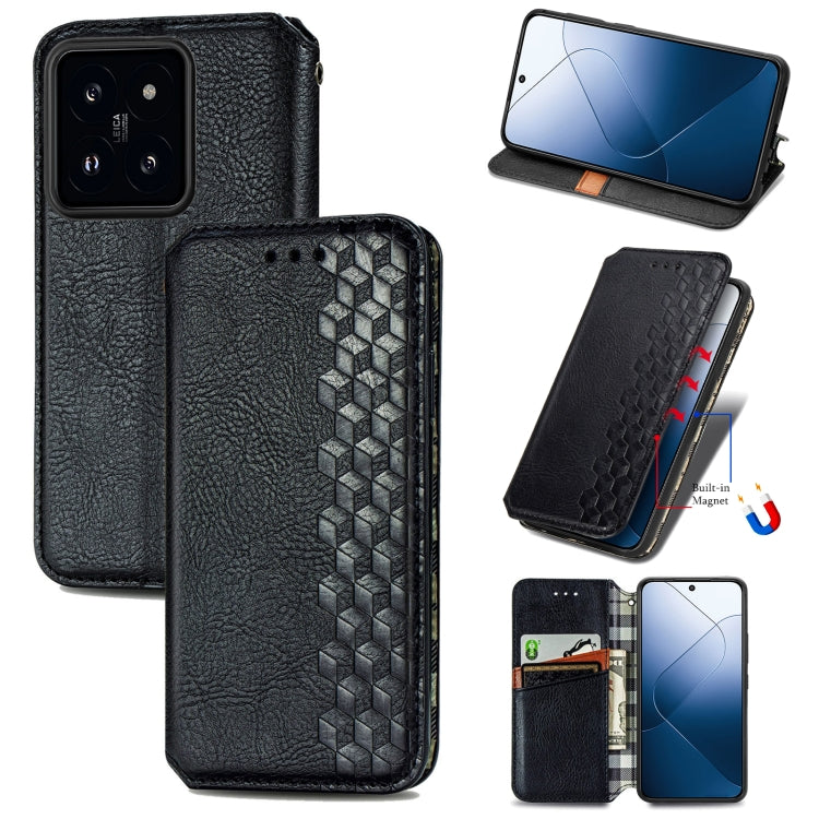 For Xiaomi 14 Cubic Grid Pressed Magnetic Leather Phone Case(Black) - 14 Cases by buy2fix | Online Shopping UK | buy2fix