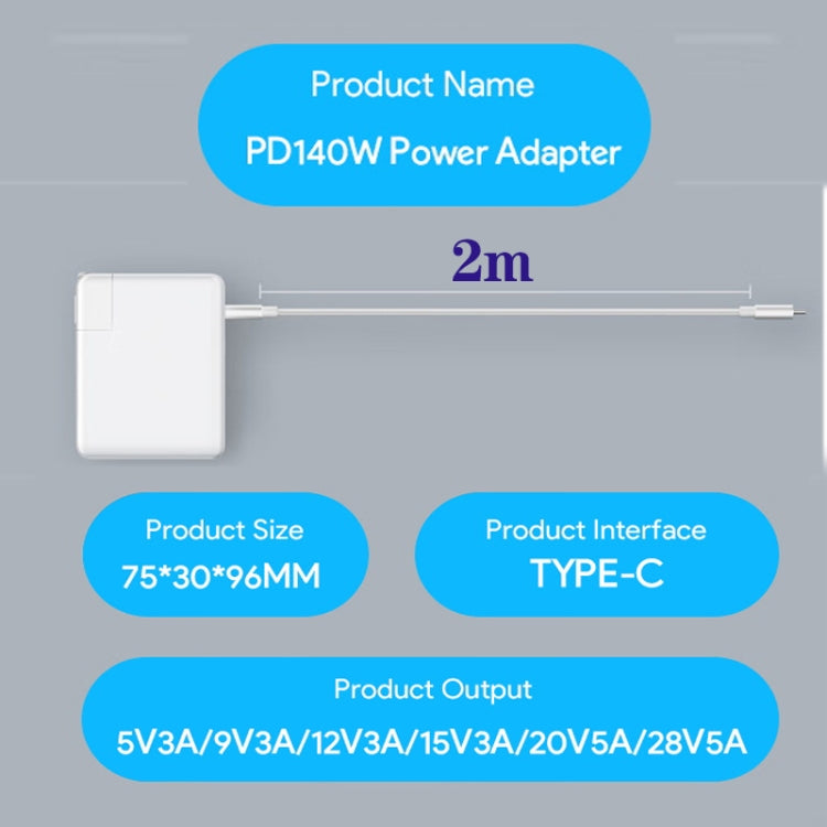 PD3.1 140W USB-C PD Laptop Power Adapter + 2m 5A USB-C to USB-C Data Cable US Plug - Cable & Adapter by buy2fix | Online Shopping UK | buy2fix