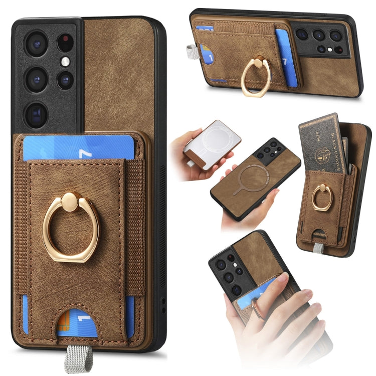 For Samsung Galaxy S25 Ultra 5G Retro Splitable Magnetic Card Bag Leather Phone Case(Brown) - Galaxy Phone Cases by buy2fix | Online Shopping UK | buy2fix