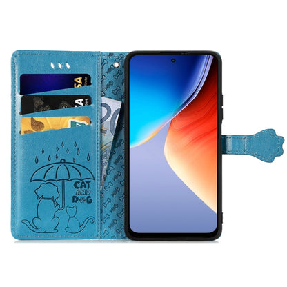 For Blackview A96 Cat and Dog Embossed Leather Phone Case(Blue) - More Brand by buy2fix | Online Shopping UK | buy2fix