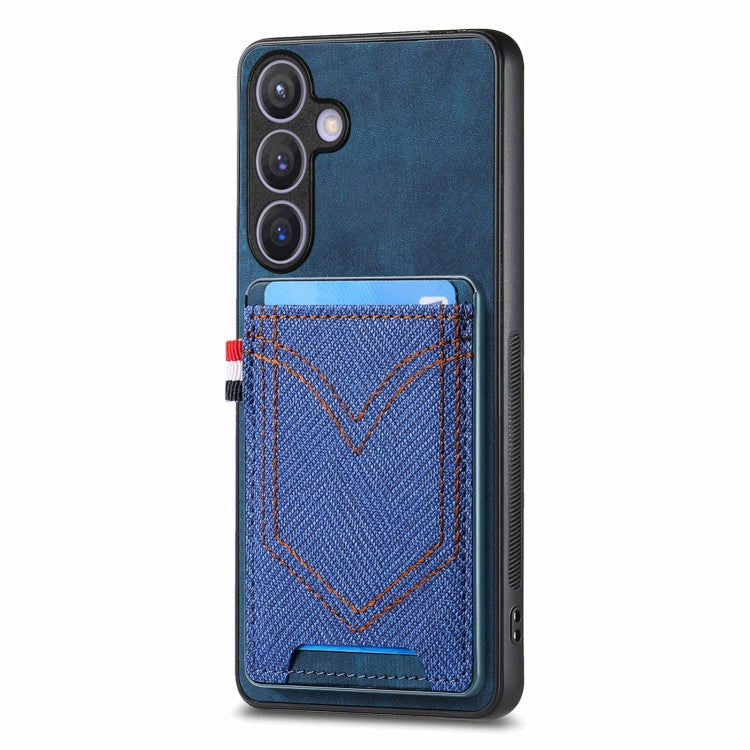 For Samsung Galaxy S25 5G Denim Texture Leather Skin Phone Case with Card Slot(Blue) - Galaxy S25 5G Cases by buy2fix | Online Shopping UK | buy2fix