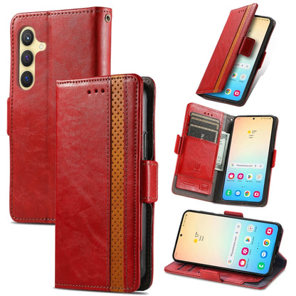 For Samsung Galaxy S25 5G CaseNeo Splicing Dual Magnetic Buckle Leather Phone Case(Red) - Galaxy S25 5G Cases by CaseNeo | Online Shopping UK | buy2fix