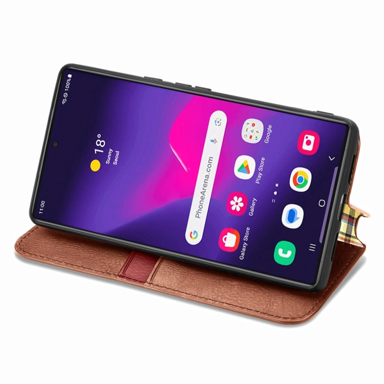 For Samsung Galaxy S25 Ultra 5G Cubic Grid Pressed Magnetic Leather Phone Case(Brown) - Galaxy S25 Ultra 5G Cases by buy2fix | Online Shopping UK | buy2fix