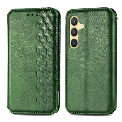 For Samsung Galaxy S24 5G Cubic Grid Pressed Magnetic Leather Phone Case(Green) - Galaxy S24 5G Cases by buy2fix | Online Shopping UK | buy2fix
