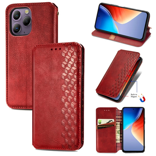 For Blackview A96 Cubic Grid Pressed Magnetic Leather Phone Case(Red) - More Brand by buy2fix | Online Shopping UK | buy2fix