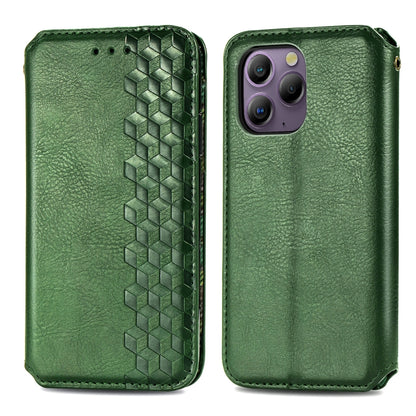 For Blackview A96 Cubic Grid Pressed Magnetic Leather Phone Case(Green) - More Brand by buy2fix | Online Shopping UK | buy2fix