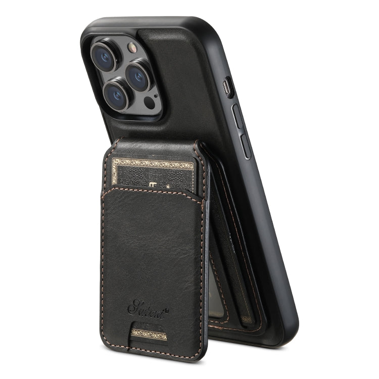 For iPhone 15 Pro Suteni H15 MagSafe Oil Eax Leather Detachable Wallet Back Phone Case(Black) - iPhone 15 Pro Cases by Suteni | Online Shopping UK | buy2fix