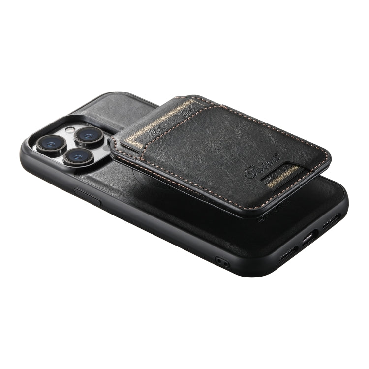 For iPhone 15 Pro Suteni H15 MagSafe Oil Eax Leather Detachable Wallet Back Phone Case(Black) - iPhone 15 Pro Cases by Suteni | Online Shopping UK | buy2fix