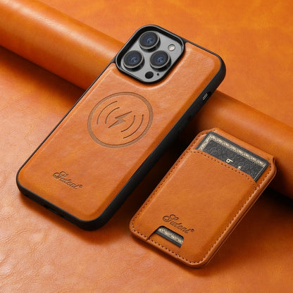 For iPhone 14 Pro Max Suteni H15 MagSafe Oil Eax Leather Detachable Wallet Back Phone Case(Khaki) - iPhone 14 Pro Max Cases by Suteni | Online Shopping UK | buy2fix