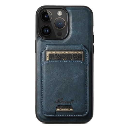 For iPhone 12 Pro Max Suteni H15 MagSafe Oil Eax Leather Detachable Wallet Back Phone Case(Blue) - iPhone 12 Pro Max Cases by Suteni | Online Shopping UK | buy2fix