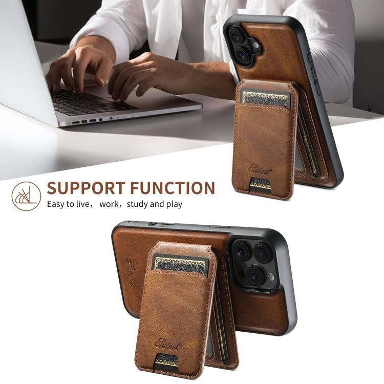 For iPhone 16 Suteni H15 MagSafe Oil Eax Leather Detachable Wallet Back Phone Case(Brown) - iPhone 16 Cases by Suteni | Online Shopping UK | buy2fix