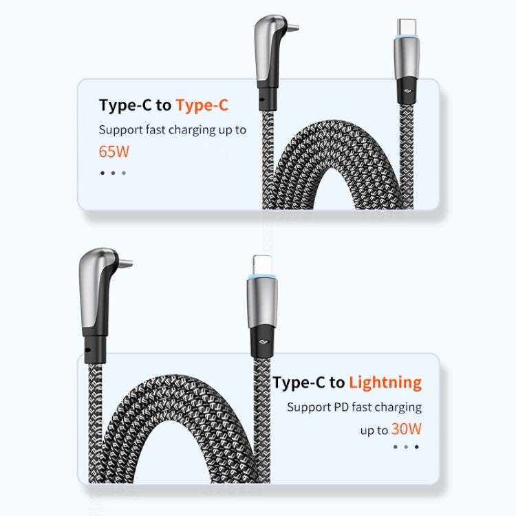 ENKAY PD65W Elbow Type-C to Type-C Fast Charging Data Braid Cable with Indicator Light, Length:0.5m - USB-C & Type-C Cable by ENKAY | Online Shopping UK | buy2fix