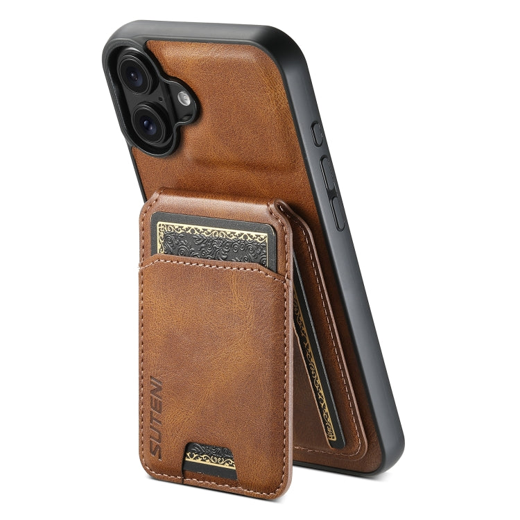 For iPhone 16 Plus Suteni H02 Leather Wallet Stand Back Phone Case(Brown) - iPhone 16 Plus Cases by Suteni | Online Shopping UK | buy2fix