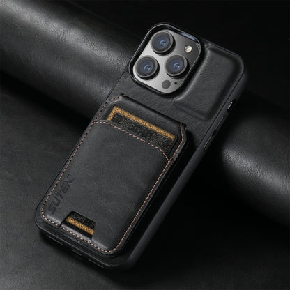 For iPhone 16 Pro Max Suteni H02 Leather Wallet Stand Back Phone Case(Black) - iPhone 16 Pro Max Cases by Suteni | Online Shopping UK | buy2fix