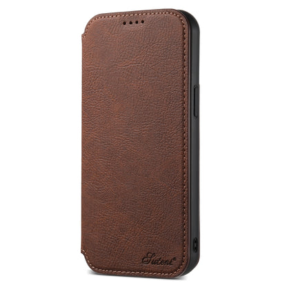 For iPhone 15 Suteni J06 Retro Matte Litchi Texture Leather MagSafe Phone Case(Brown) - iPhone 15 Cases by Suteni | Online Shopping UK | buy2fix