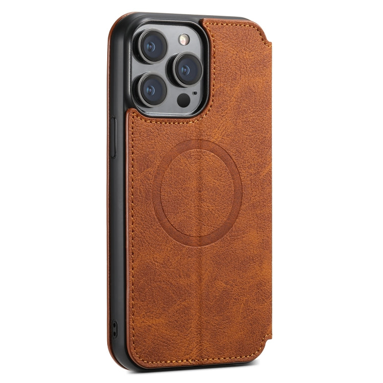 For iPhone 15 Suteni J06 Retro Matte Litchi Texture Leather Magnetic Magsafe Phone Case(Khaki) - iPhone 15 Cases by Suteni | Online Shopping UK | buy2fix