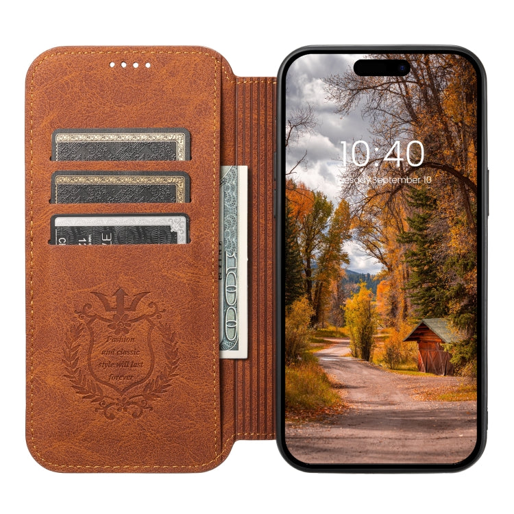 For iPhone 15 Suteni J06 Retro Matte Litchi Texture Leather Magnetic Magsafe Phone Case(Khaki) - iPhone 15 Cases by Suteni | Online Shopping UK | buy2fix