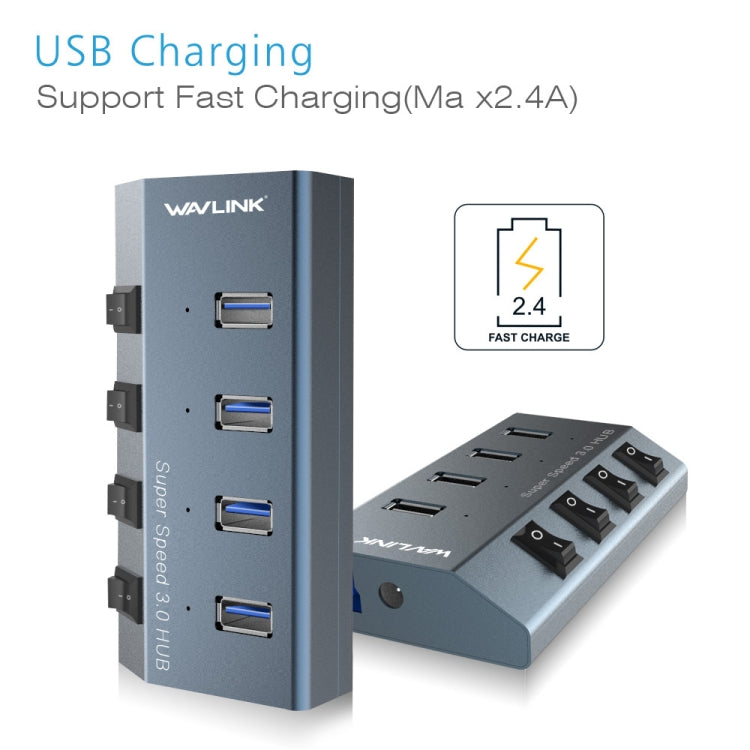 WAVLINK WL-UH3049 USB 3.0 4-Ports Desktop Fast Charger Station with Independent Switch(UK Plug) - USB 3.0 HUB by WAVLINK | Online Shopping UK | buy2fix