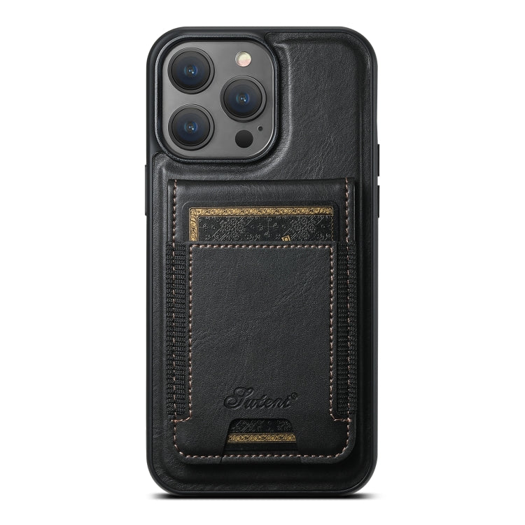 For iPhone 16 Pro Max Suteni H17 Oil Eax Leather MagSafe Detachable Wallet Phone Case(Black) - iPhone 16 Pro Max Cases by Suteni | Online Shopping UK | buy2fix