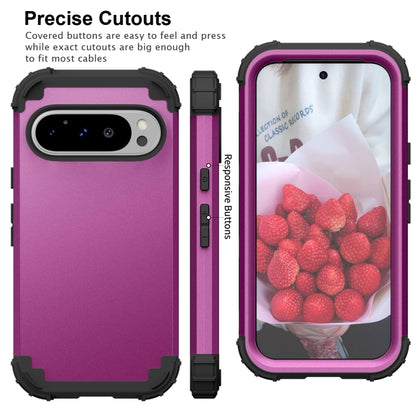 For Google Pixel 9 Pro 3 in 1 Silicone Hybrid PC Shockproof Phone Case(Dark Purple) - Google Cases by buy2fix | Online Shopping UK | buy2fix