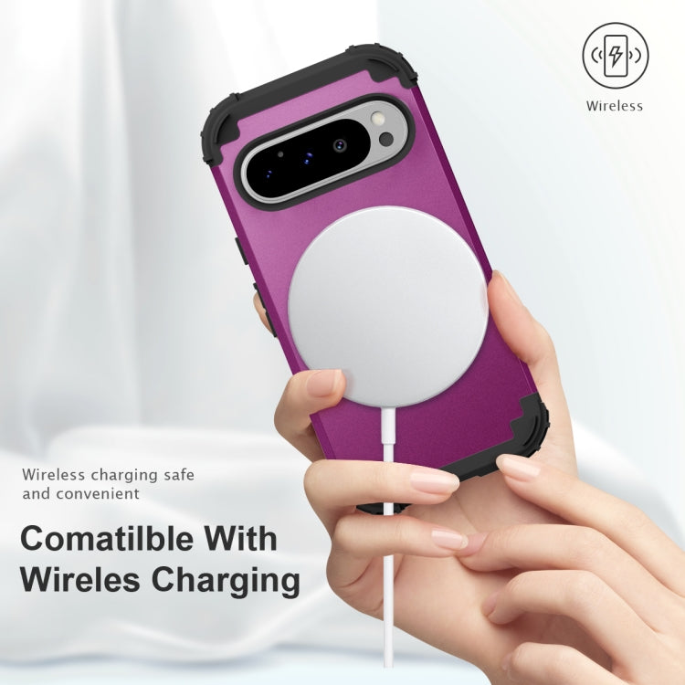 For Google Pixel 9 Pro 3 in 1 Silicone Hybrid PC Shockproof Phone Case(Dark Purple) - Google Cases by buy2fix | Online Shopping UK | buy2fix