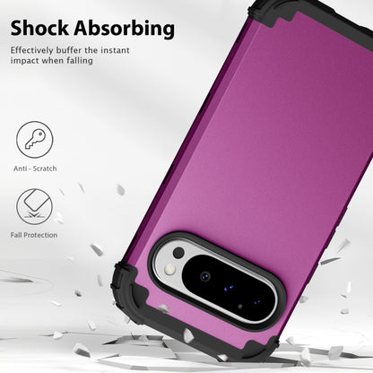 For Google Pixel 9 Pro 3 in 1 Silicone Hybrid PC Shockproof Phone Case(Dark Purple) - Google Cases by buy2fix | Online Shopping UK | buy2fix