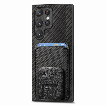 For Samsung Galaxy S23 FE 5G Carbon Fiber Card Bag Fold Stand Phone Case(Black) - Galaxy S23 FE 5G Cases by buy2fix | Online Shopping UK | buy2fix