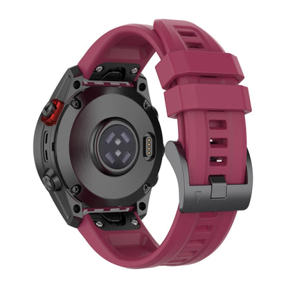 For Garmin Fenix 7 Pro Solid Color Black Buckle Silicone Quick Release Watch Band(Wine Red) - Watch Bands by buy2fix | Online Shopping UK | buy2fix