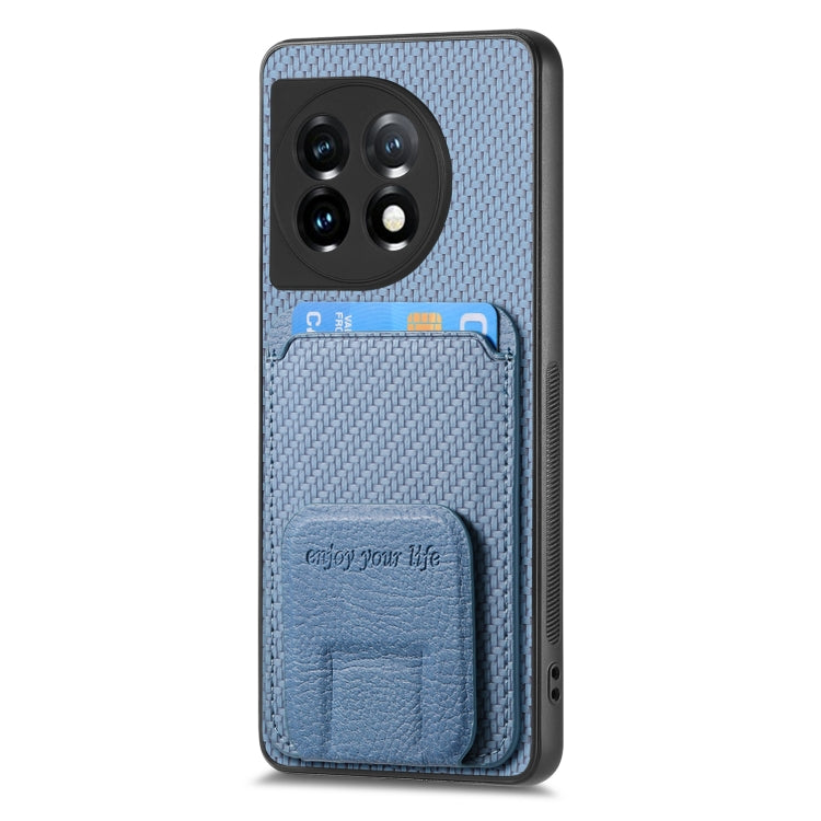 For OnePlus 12 5G Carbon Fiber Card Bag Fold Stand Phone Case(Blue) - OnePlus Cases by buy2fix | Online Shopping UK | buy2fix