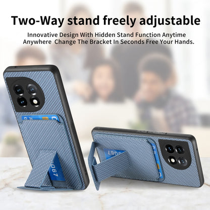 For OnePlus 12 5G Carbon Fiber Card Bag Fold Stand Phone Case(Blue) - OnePlus Cases by buy2fix | Online Shopping UK | buy2fix