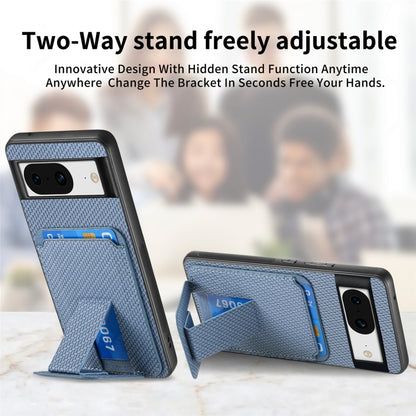 For Google Pixel 8 Pro Carbon Fiber Card Bag Fold Stand Phone Case(Blue) - Google Cases by buy2fix | Online Shopping UK | buy2fix