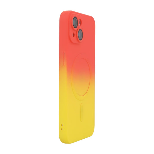 For iPhone 13 ENKAY Hat-Prince MagSafe Rainbow Gradient Silicone Phone Case with Lens Film(Orange Yellow) - iPhone 13 Cases by ENKAY | Online Shopping UK | buy2fix