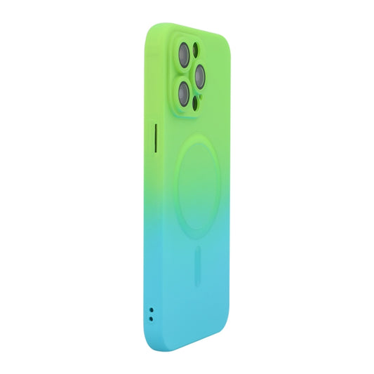 For iPhone 14 Pro Max ENKAY Hat-Prince MagSafe Rainbow Gradient Silicone Phone Case with Lens Film(Green Blue) - iPhone 14 Pro Max Cases by ENKAY | Online Shopping UK | buy2fix